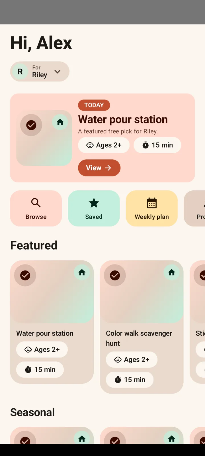 Tovi home screen on Android